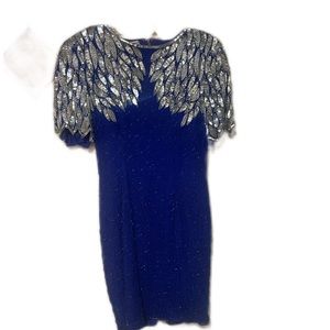 Vintage Stenay Blue and Silver Beaded dress